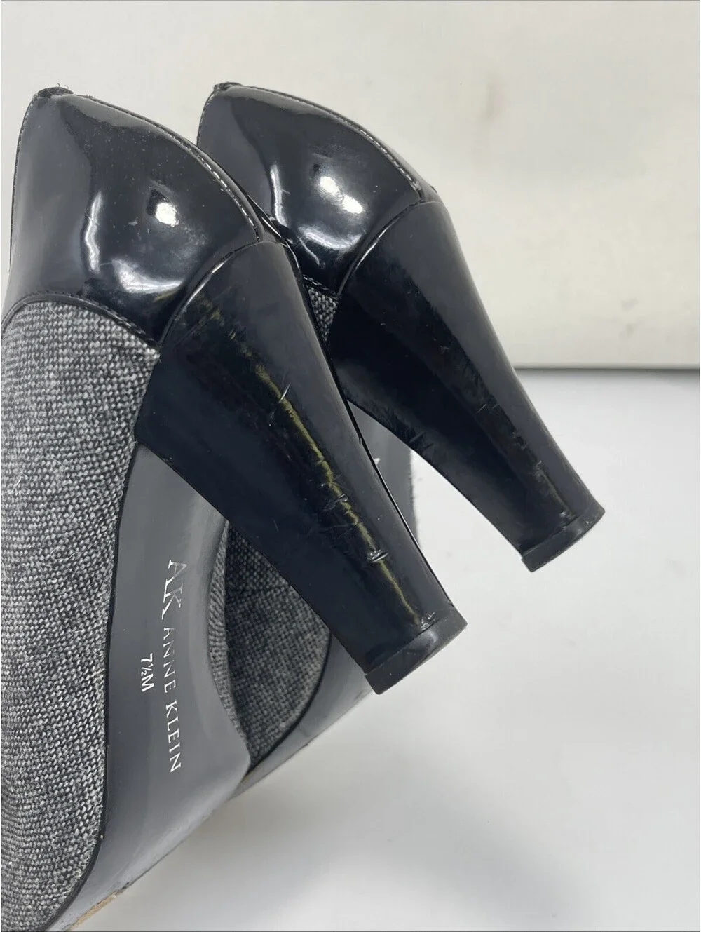 Anne Klein Mary Jane Heel Women's 7.5 SWEET PEA Black Fabric Patent Pump 3.5